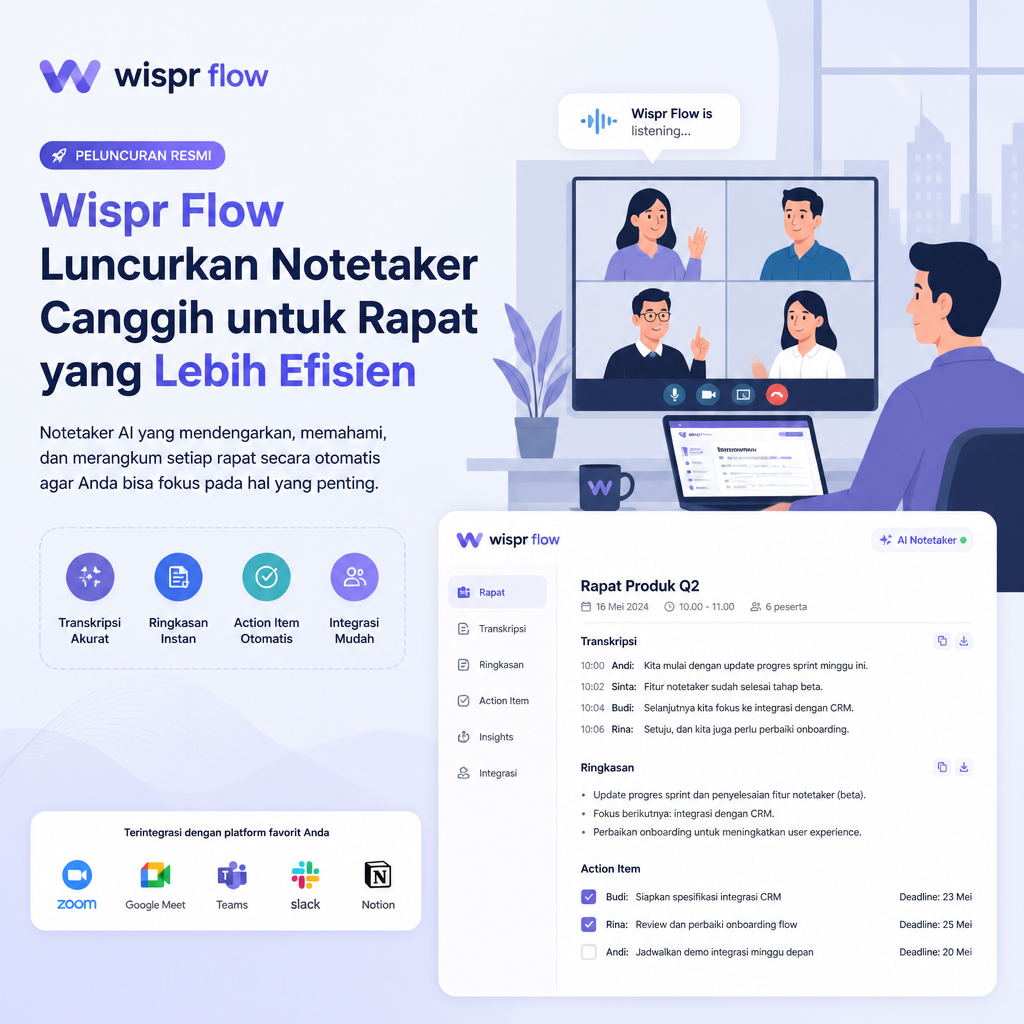 Wispr Flow Luncurkan Notetaker Canggih untuk Rapat yang Lebih Efisien